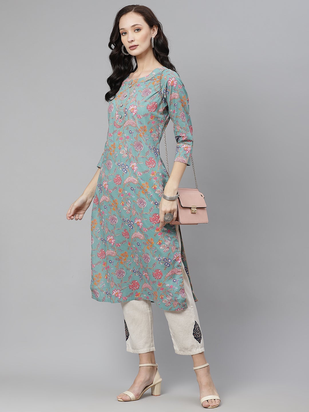 Women'S Green Printed Straight Cotton Kurta | LASVINI - Redefining Indian Fashion with Elegance
