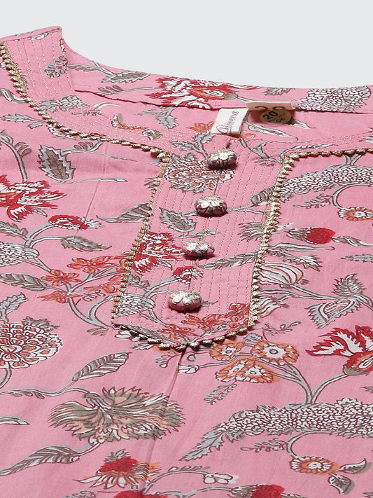 Women'S Pink Printed Straight Cotton Kurta | LASVINI - Redefining Indian Fashion with Elegance