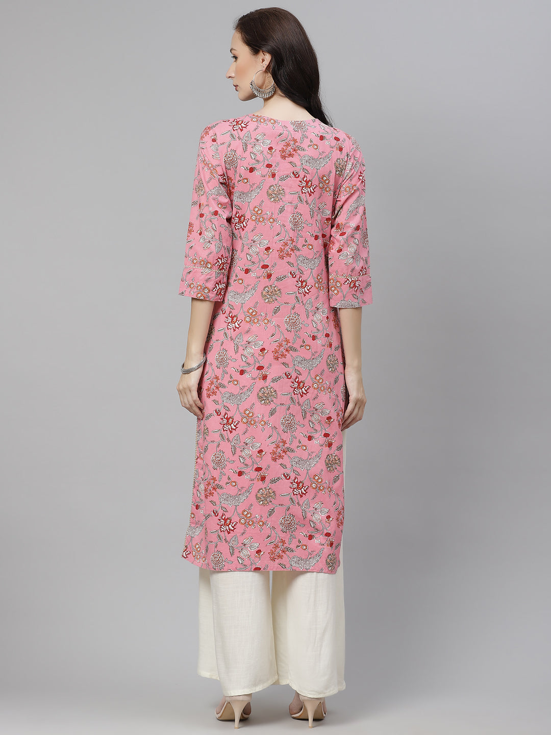 Women'S Pink Printed Straight Cotton Kurta | LASVINI - Redefining Indian Fashion with Elegance