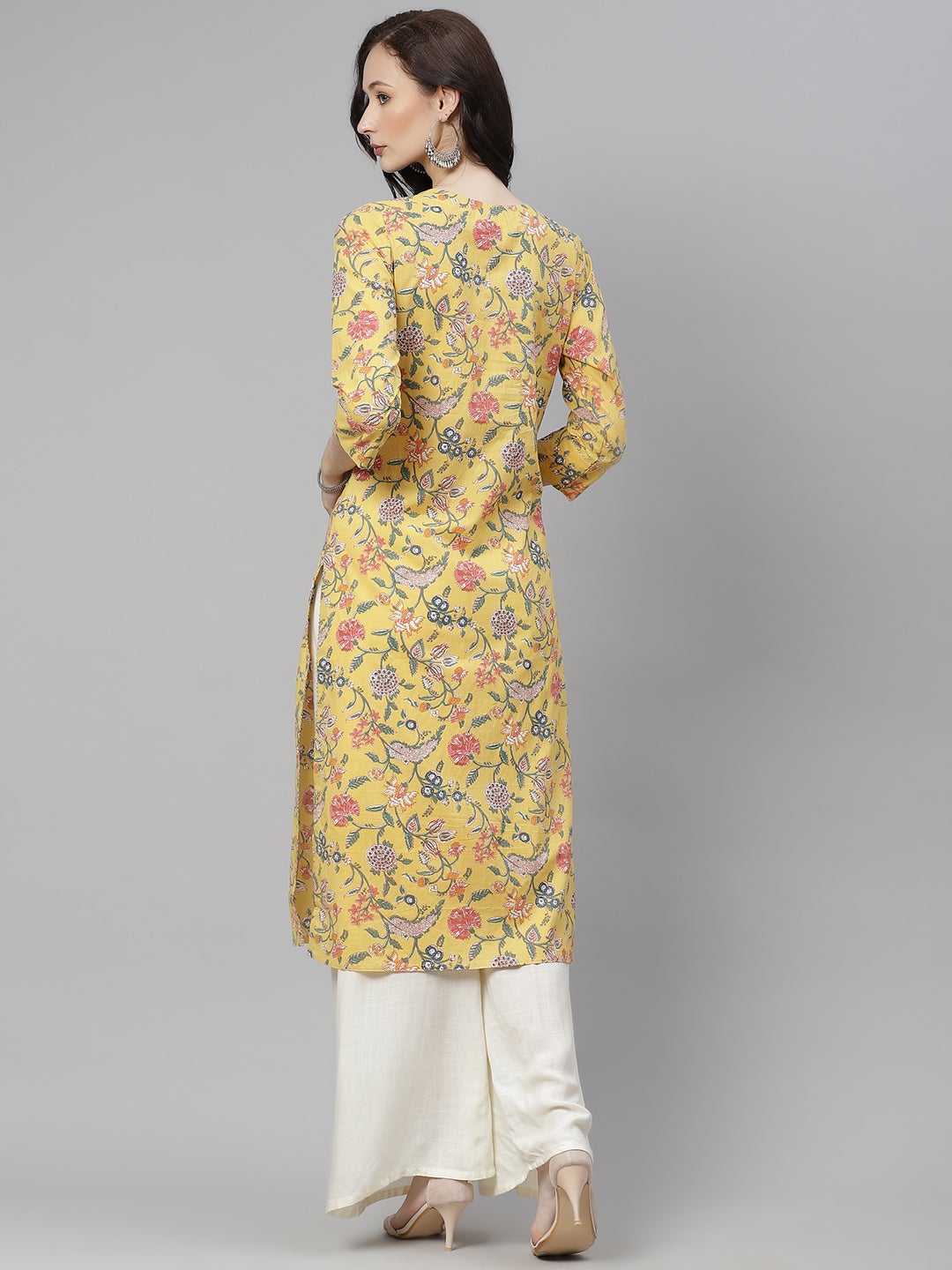 Women'S Yellow Printed Straight Cotton Kurta | LASVINI - Redefining Indian Fashion with Elegance