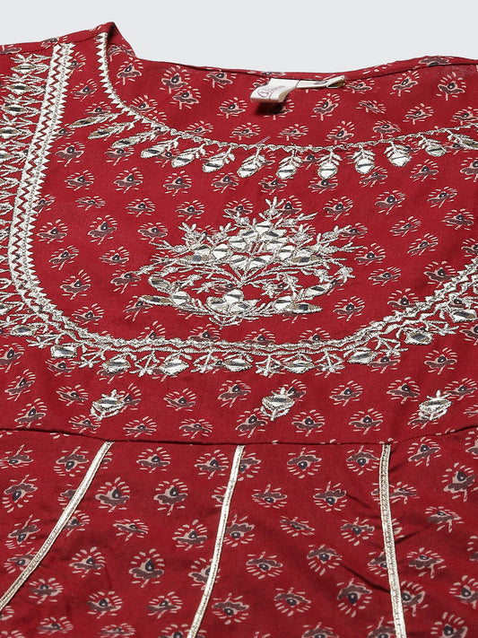 Women'S Maroon Flared Kurta | LASVINI - Redefining Indian Fashion with Elegance