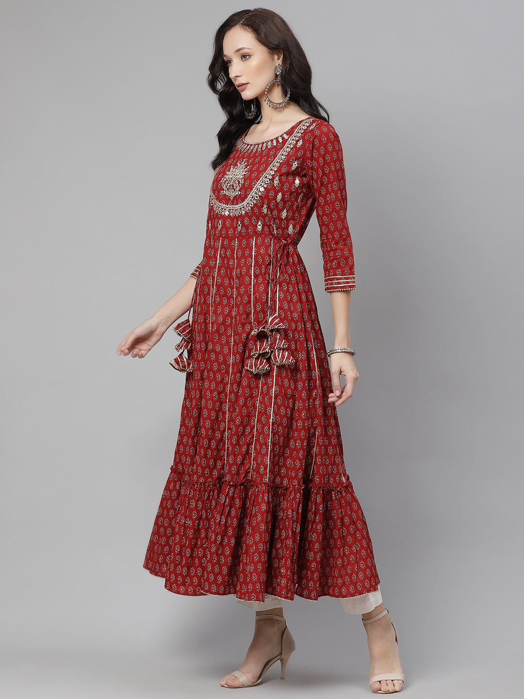 Women'S Maroon Flared Kurta | LASVINI - Redefining Indian Fashion with Elegance