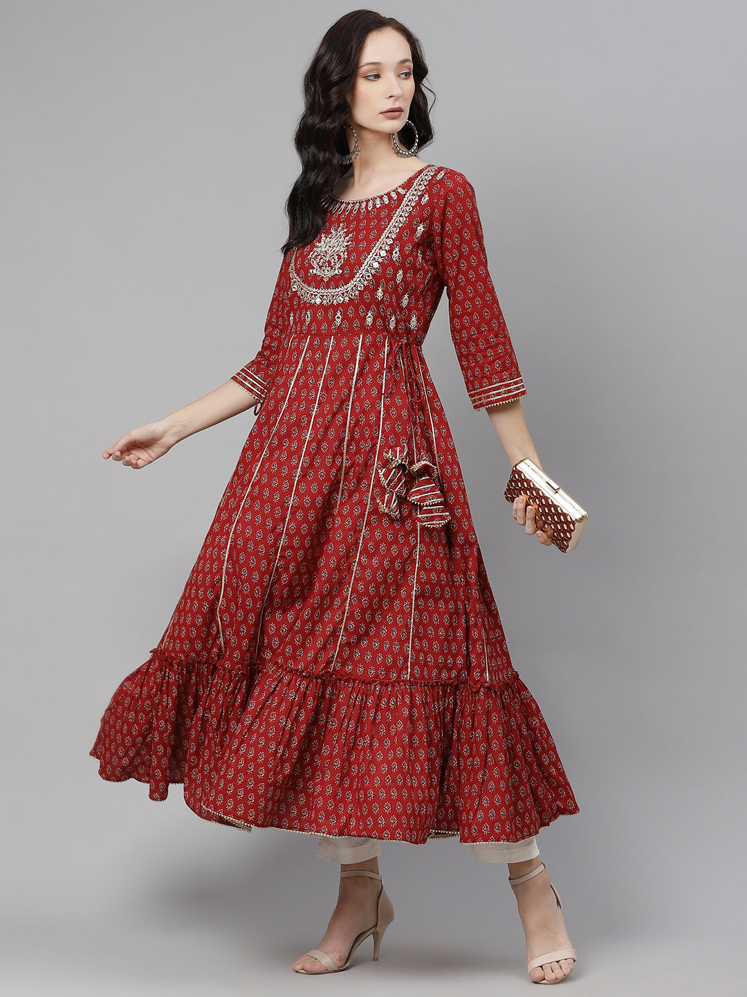 Women'S Maroon Flared Kurta | LASVINI - Redefining Indian Fashion with Elegance