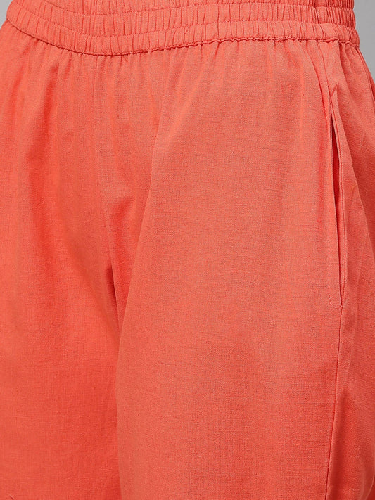 Women'S Peach Muslin Kurta And Cotton Pant Set | LASVINI - Redefining Indian Fashion with Elegance