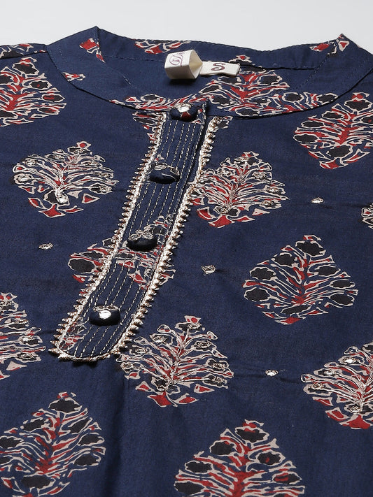 Women'S Blue Printed Straight Kurta With Cotton Pants | LASVINI - Redefining Indian Fashion with Elegance