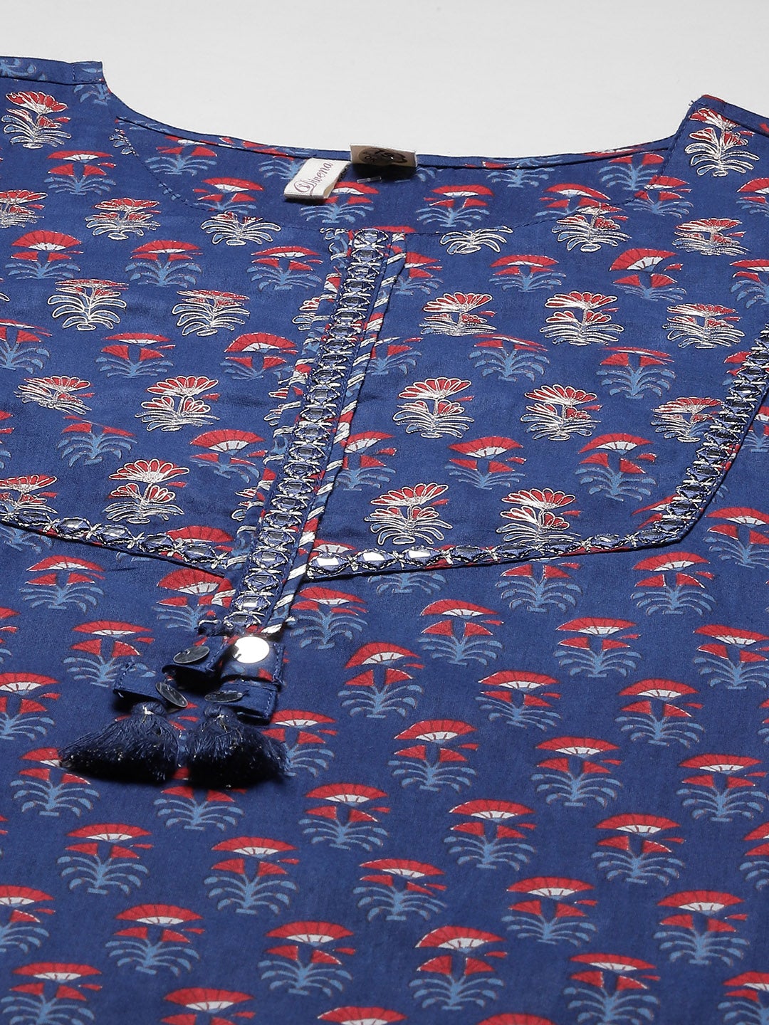 Women'S Blue Printed Straight Kurta With Cotton Pants | LASVINI - Redefining Indian Fashion with Elegance