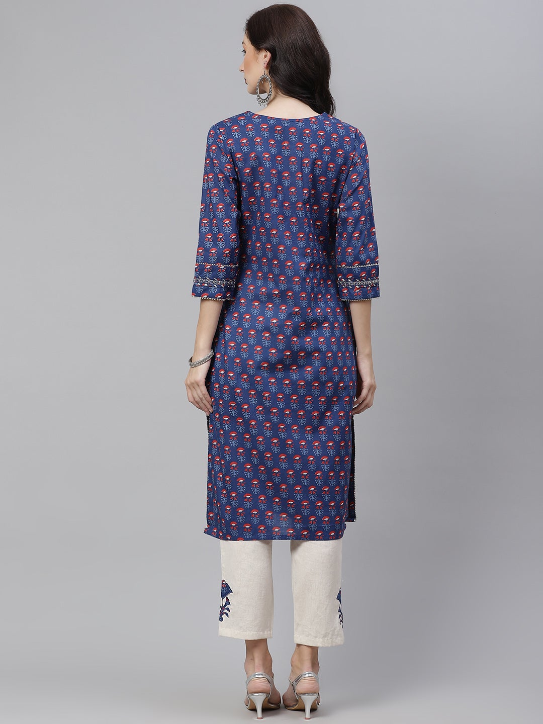 Women'S Blue Printed Straight Kurta With Cotton Pants | LASVINI - Redefining Indian Fashion with Elegance