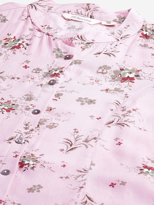 Women'S Pink Leaf Rayon Print Top | LASVINI - Redefining Indian Fashion with Elegance