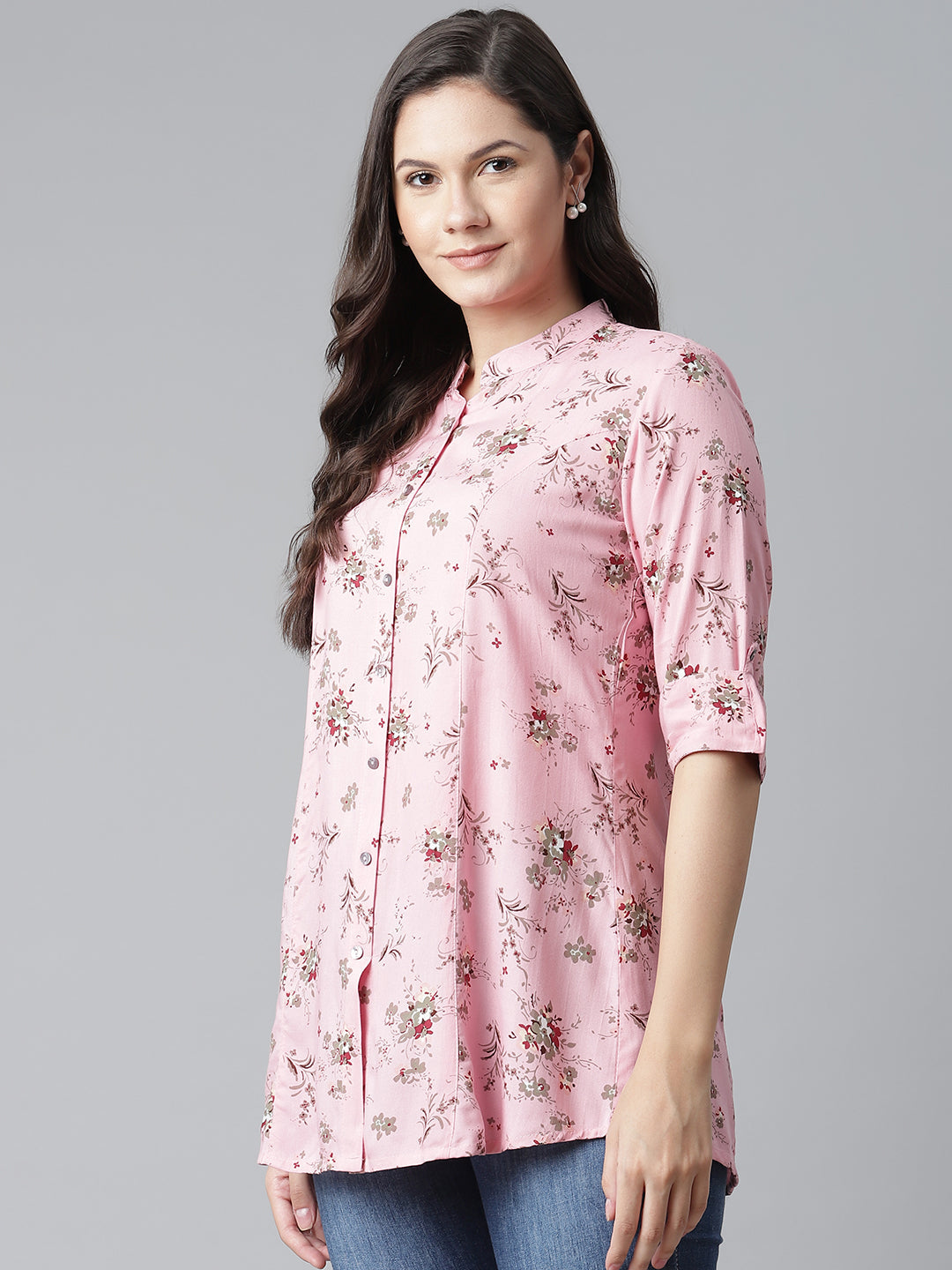 Women'S Pink Leaf Rayon Print Top | LASVINI - Redefining Indian Fashion with Elegance
