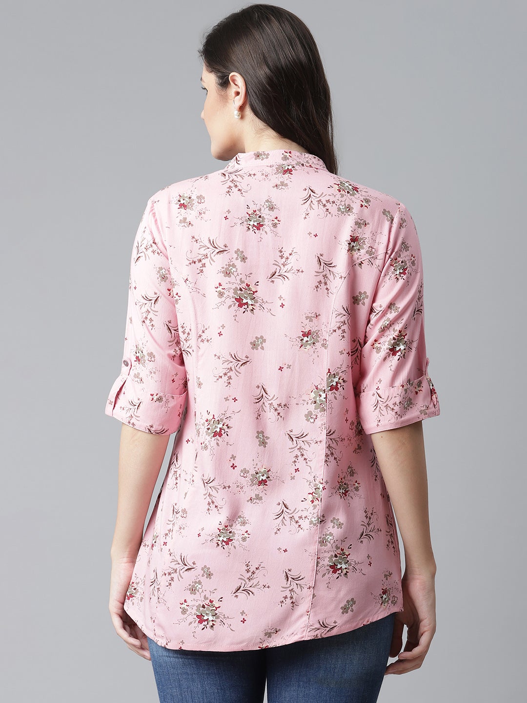 Women'S Pink Leaf Rayon Print Top | LASVINI - Redefining Indian Fashion with Elegance