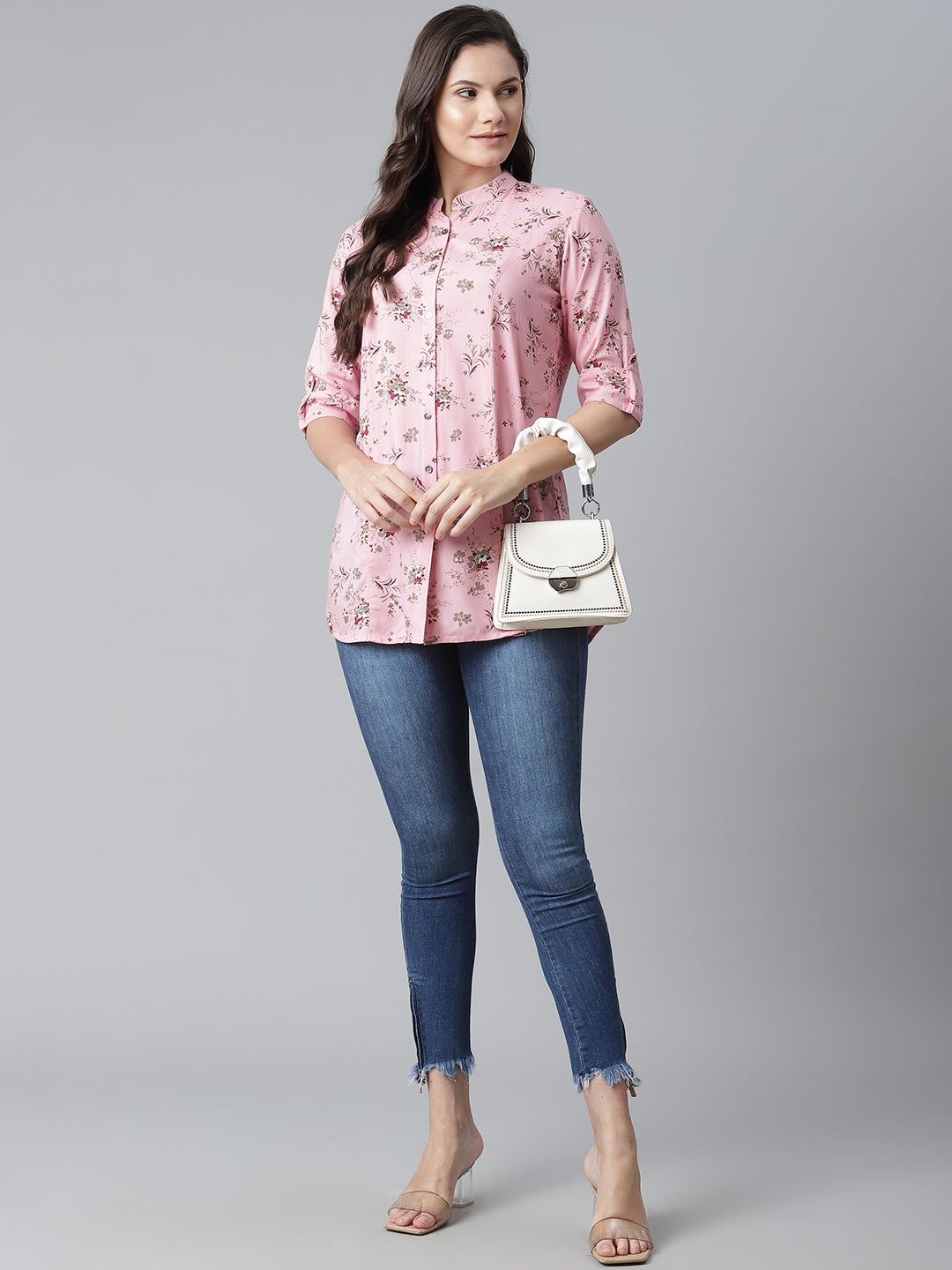 Women'S Pink Leaf Rayon Print Top | LASVINI - Redefining Indian Fashion with Elegance