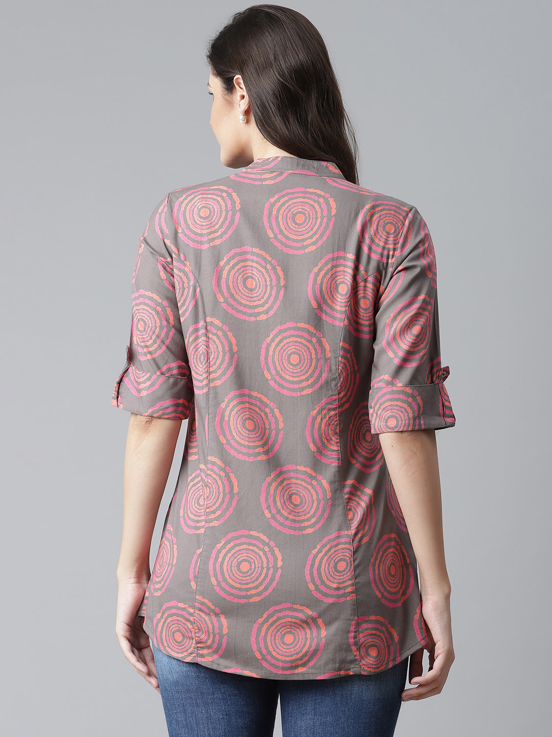 Women'S Grey Spiral Rayon Print Top | LASVINI - Redefining Indian Fashion with Elegance