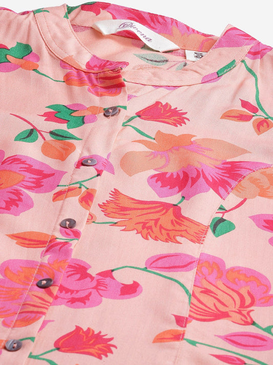Women'S Rayon Peach Floral Print Top | LASVINI - Redefining Indian Fashion with Elegance