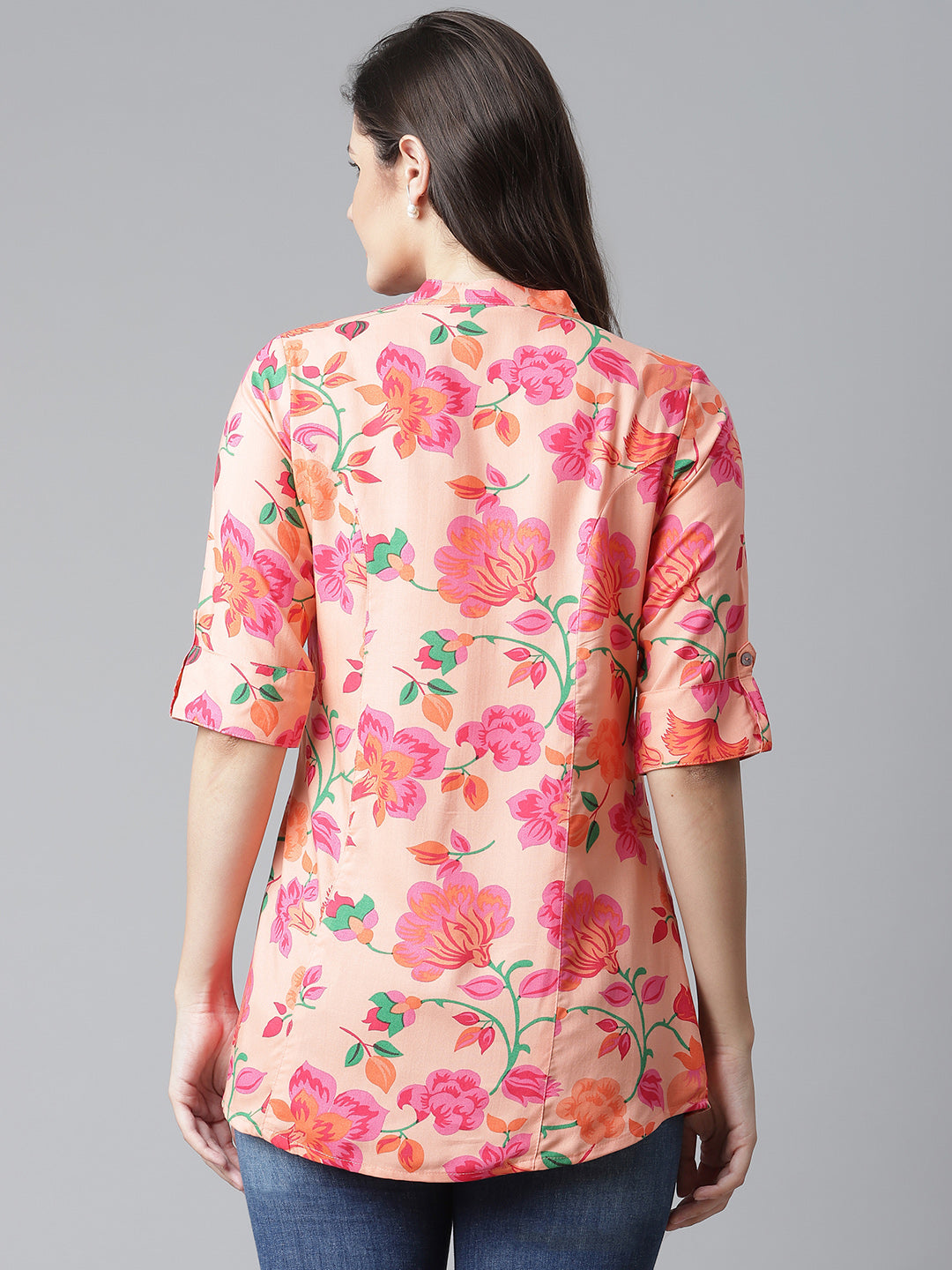Women'S Rayon Peach Floral Print Top | LASVINI - Redefining Indian Fashion with Elegance