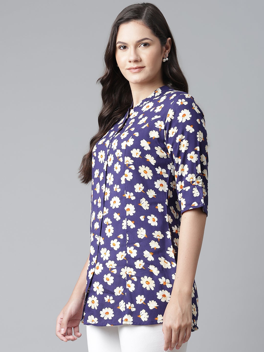 Women'S Rayon Dark Blue Floral Top | LASVINI - Redefining Indian Fashion with Elegance