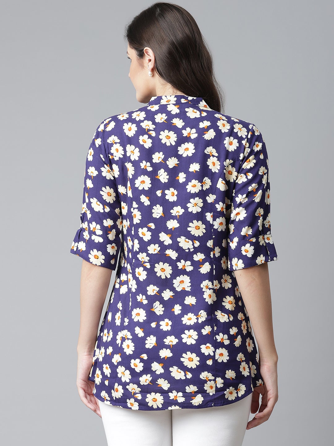 Women'S Rayon Dark Blue Floral Top | LASVINI - Redefining Indian Fashion with Elegance