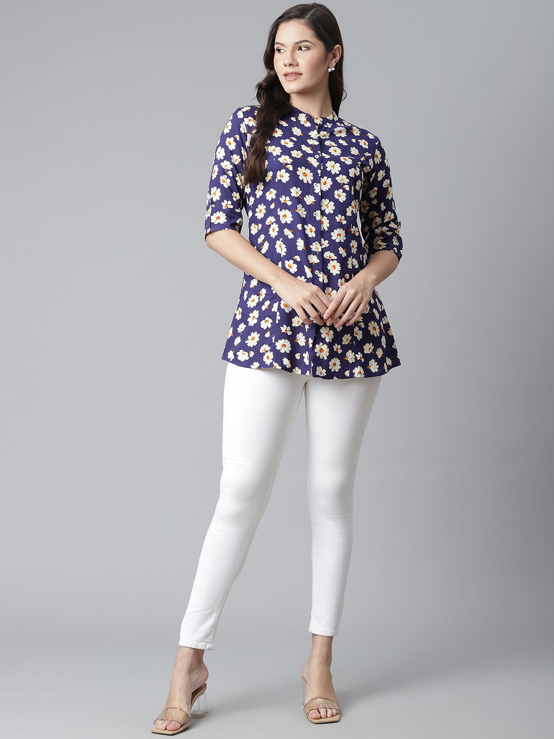 Women'S Rayon Dark Blue Floral Top | LASVINI - Redefining Indian Fashion with Elegance