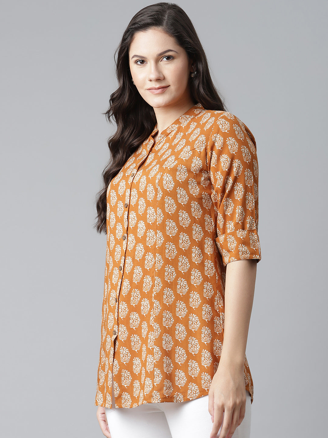 Women'S Mustard Rayon Printed Top | LASVINI - Redefining Indian Fashion with Elegance
