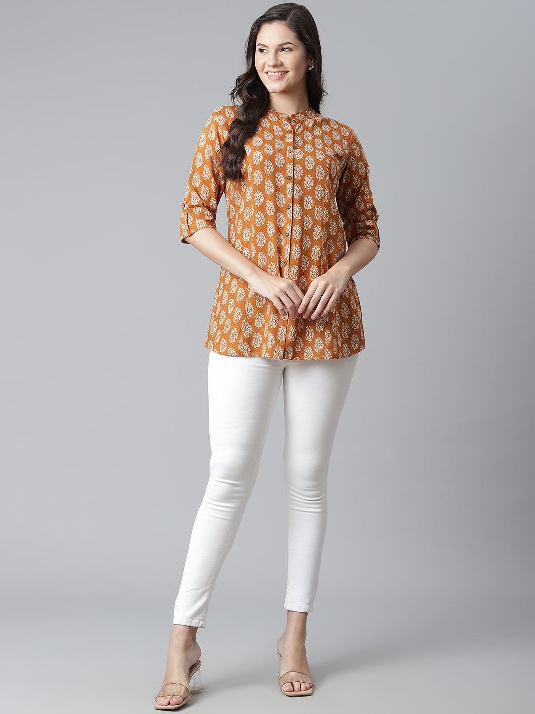 Women'S Mustard Rayon Printed Top | LASVINI - Redefining Indian Fashion with Elegance