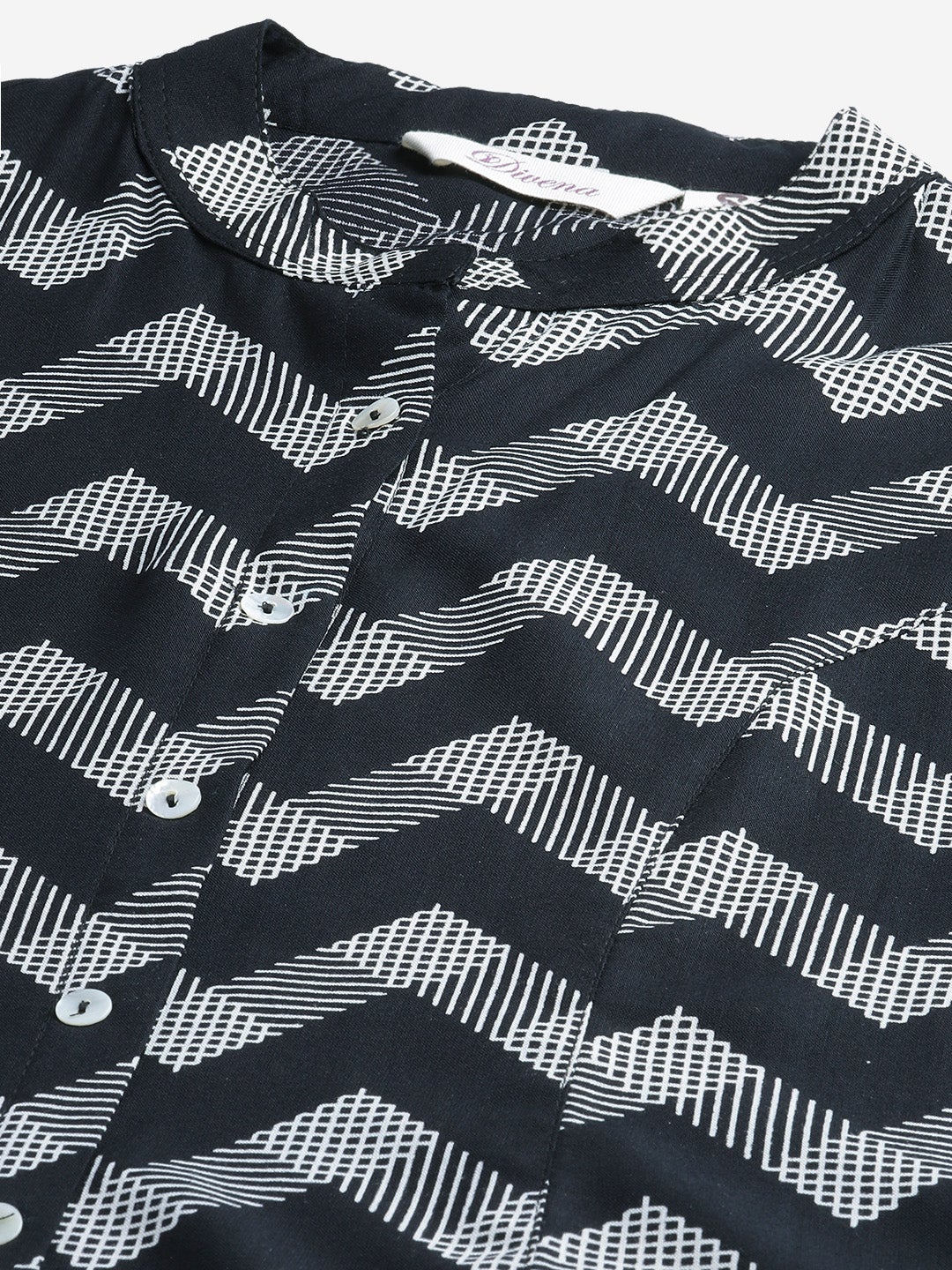 Women'S Black Rayon Zigzag Print Top | LASVINI - Redefining Indian Fashion with Elegance