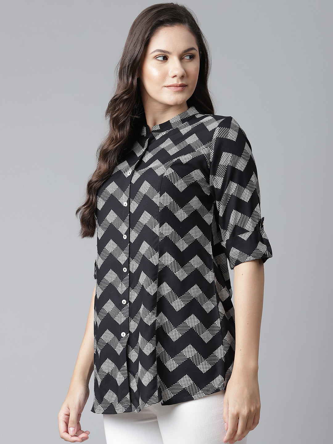 Women'S Black Rayon Zigzag Print Top | LASVINI - Redefining Indian Fashion with Elegance