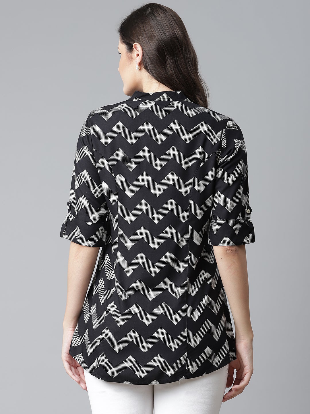 Women'S Black Rayon Zigzag Print Top | LASVINI - Redefining Indian Fashion with Elegance