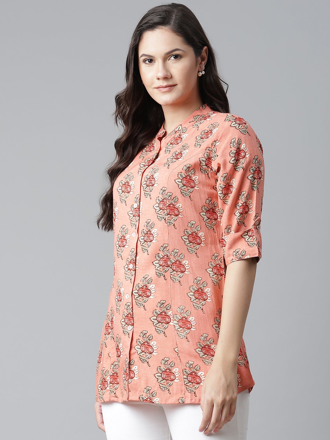 Women'S Peach Printed Rayon Top | LASVINI - Redefining Indian Fashion with Elegance