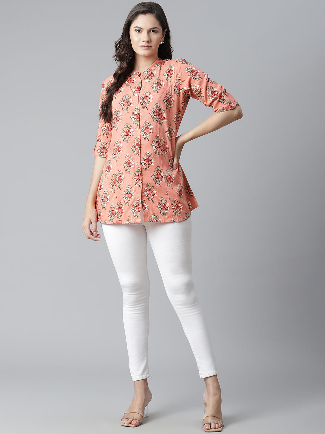Women'S Peach Printed Rayon Top | LASVINI - Redefining Indian Fashion with Elegance