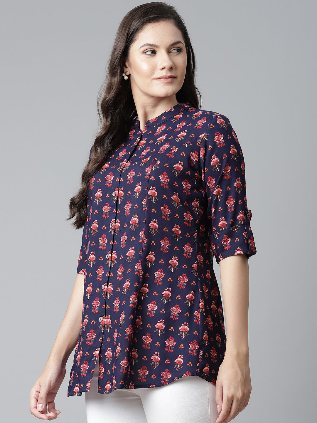 Women'S Dark Blue Rayon Printed Top | LASVINI - Redefining Indian Fashion with Elegance