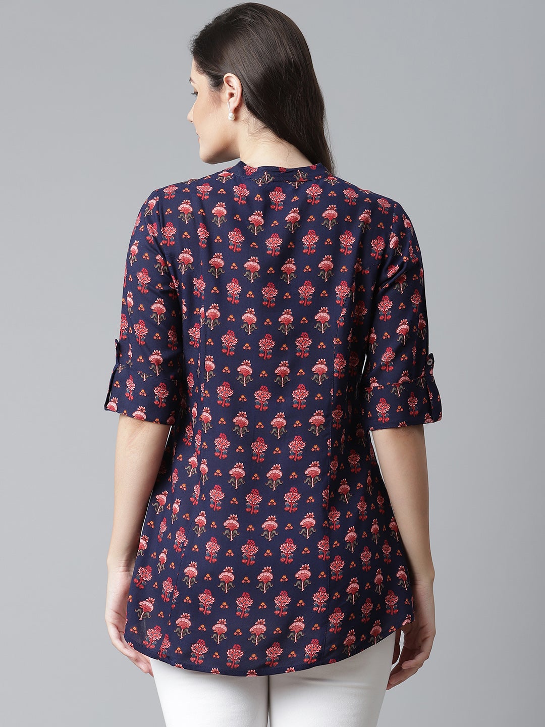 Women'S Dark Blue Rayon Printed Top | LASVINI - Redefining Indian Fashion with Elegance