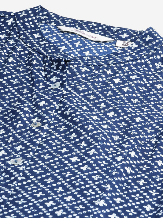 Women'S Blue Rayon Printed Top | LASVINI - Redefining Indian Fashion with Elegance