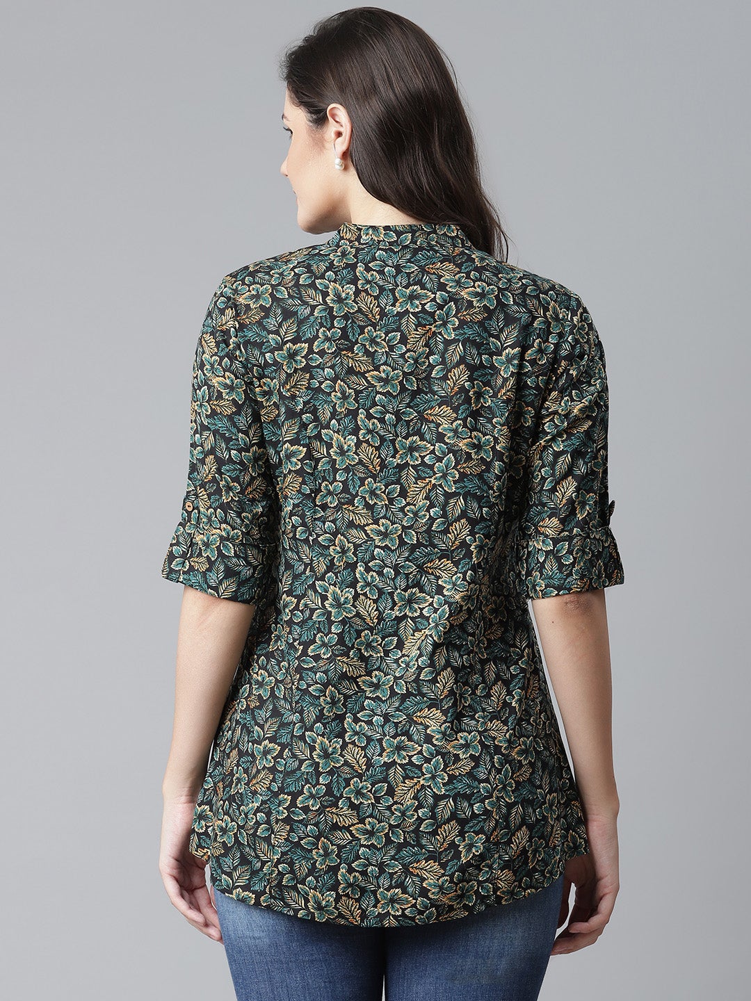 Women'S Navy Blue Green Rayon Printed Top | LASVINI - Redefining Indian Fashion with Elegance