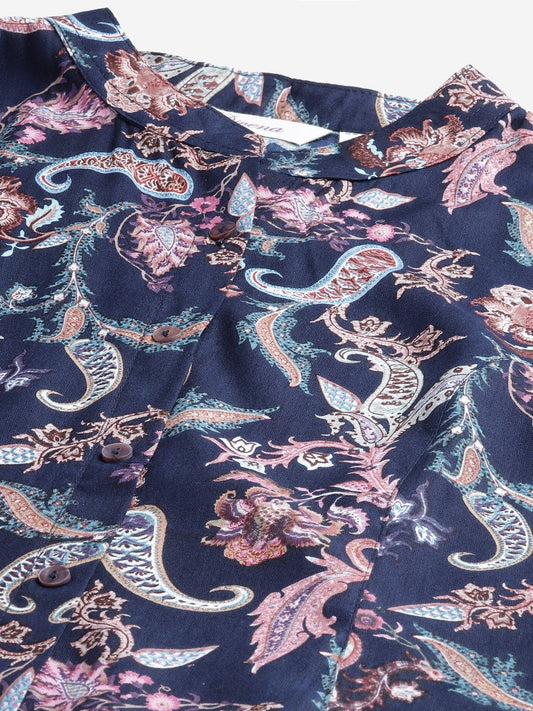 Women'S Blue Printed Rayon Top | LASVINI - Redefining Indian Fashion with Elegance