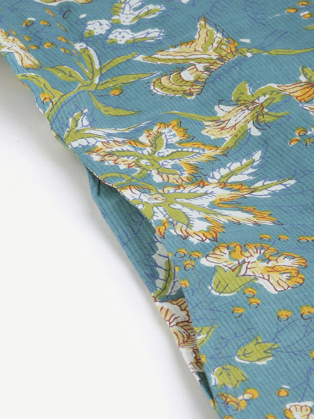 Women'S Teal Floral Print Cotton Straight Kurta | LASVINI - Redefining Indian Fashion with Elegance