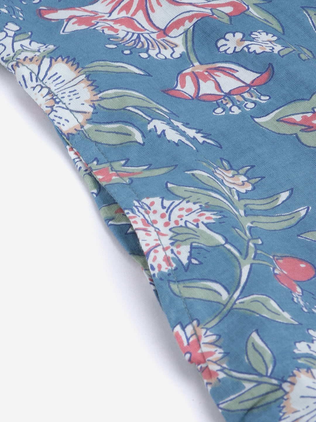Women'S Blue Floral Print Cotton Straight Kurta | LASVINI - Redefining Indian Fashion with Elegance