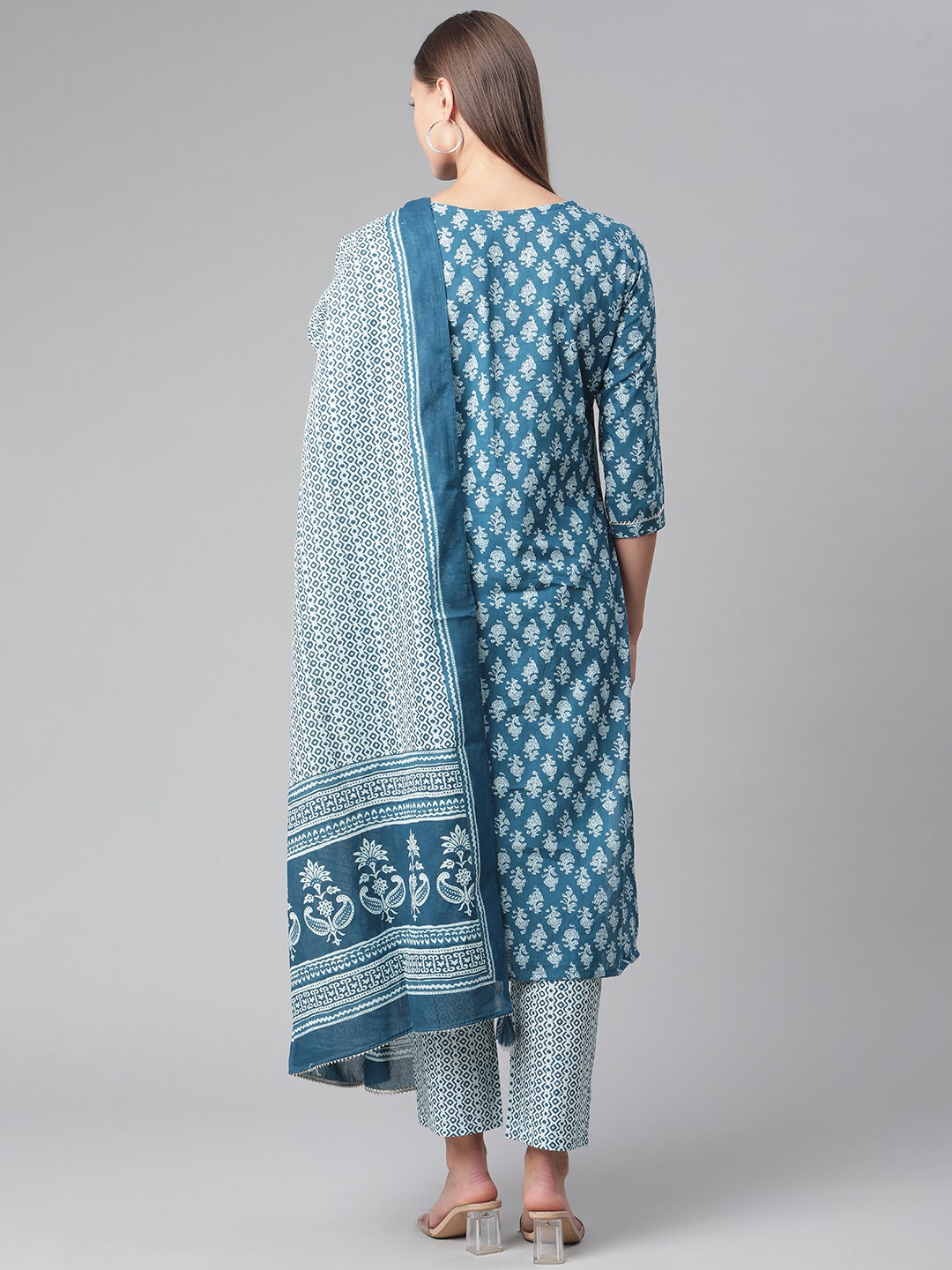 Women'S Blue Cotton Kurta Pant With Dupatta Set | LASVINI - Redefining Indian Fashion with Elegance