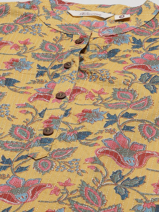 Women'S Yellow Printed Cotton Straight Kurta | LASVINI - Redefining Indian Fashion with Elegance