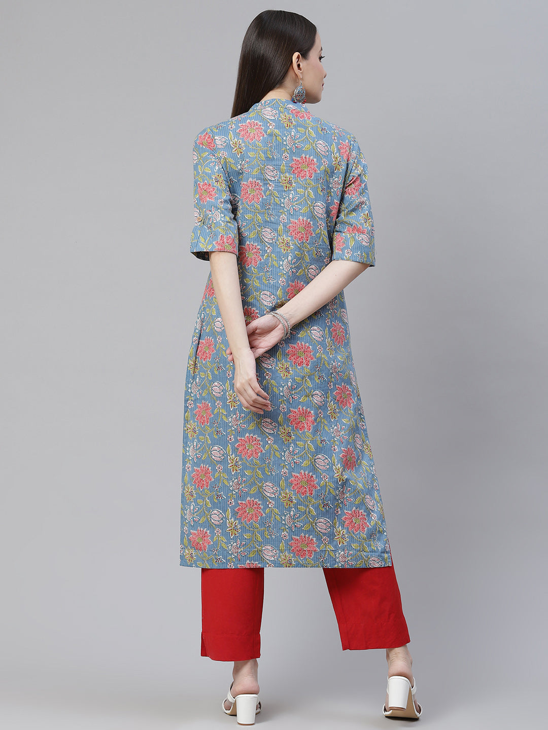 Women'S Blue Printed Cotton Straight Kurta | LASVINI - Redefining Indian Fashion with Elegance
