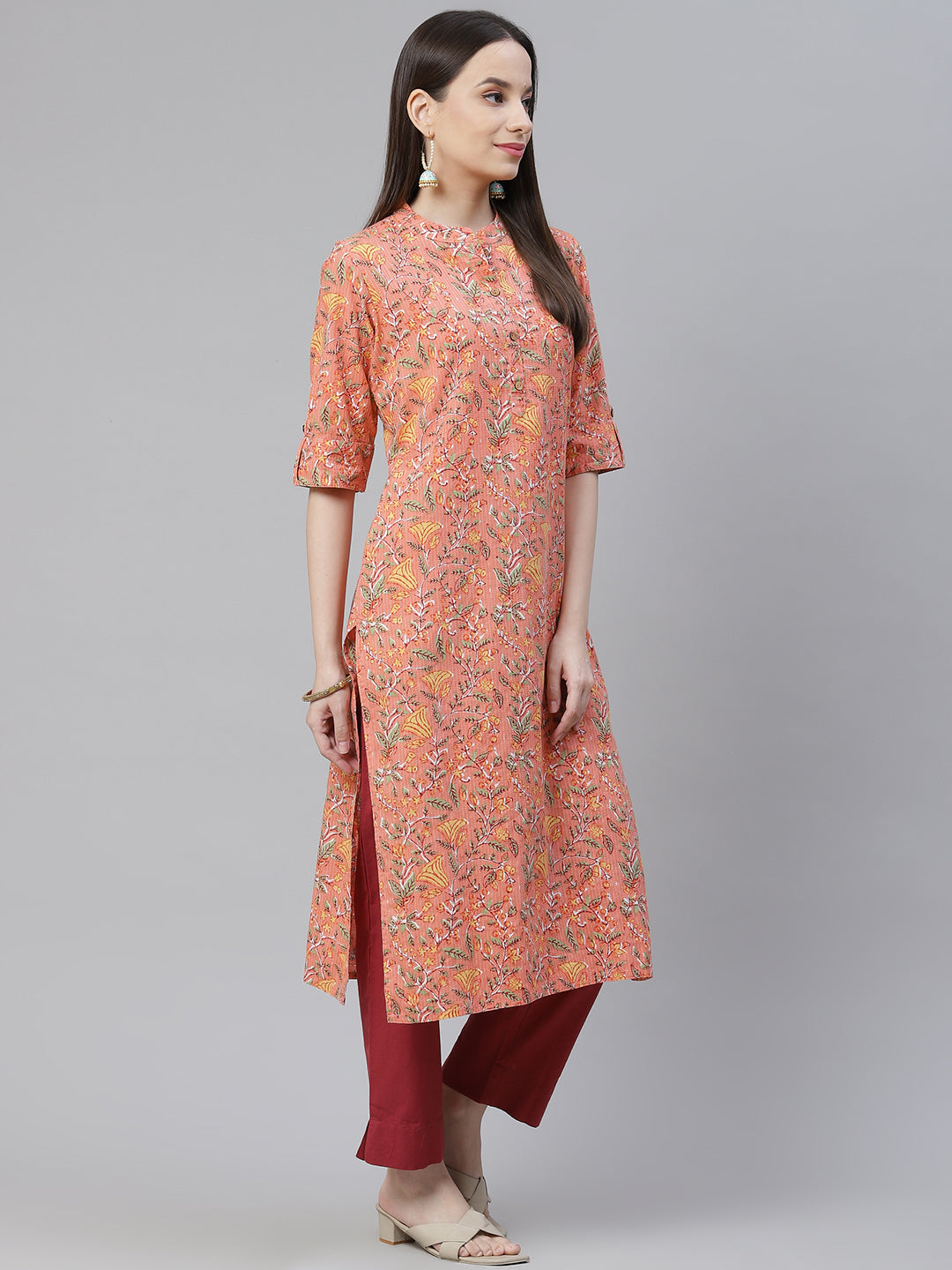 Women'S Pink Printed Cotton Straight Kurta | LASVINI - Redefining Indian Fashion with Elegance