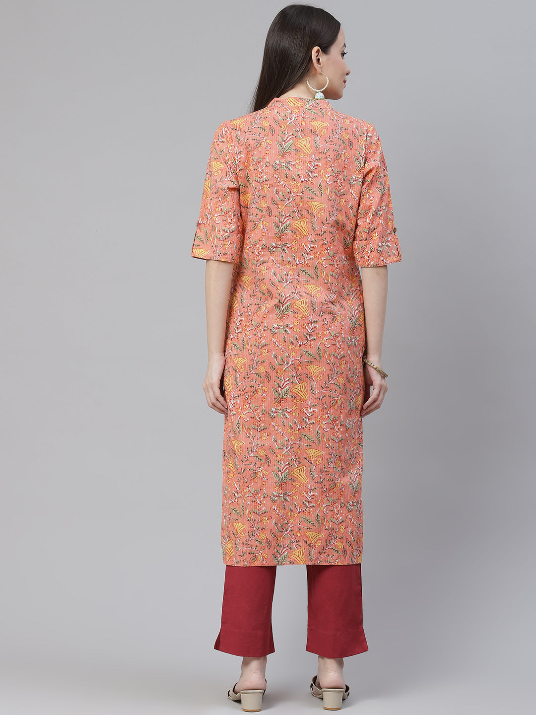Women'S Pink Printed Cotton Straight Kurta | LASVINI - Redefining Indian Fashion with Elegance