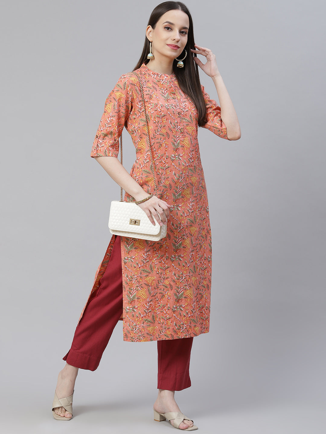 Women'S Pink Printed Cotton Straight Kurta | LASVINI - Redefining Indian Fashion with Elegance