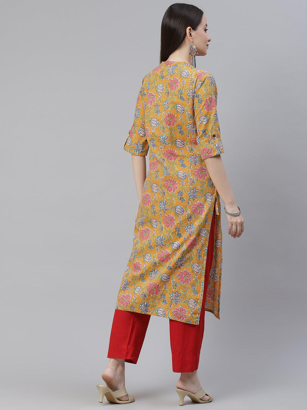 Women'S Mustard Printed Cotton Straight Kurta | LASVINI - Redefining Indian Fashion with Elegance