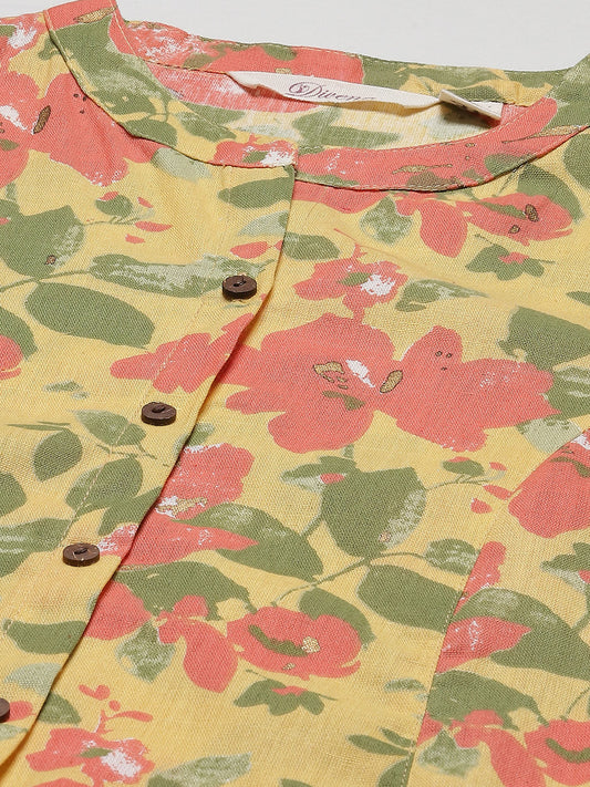 Women'S Floral Print Yellow Cotton Flex Kurta | LASVINI - Redefining Indian Fashion with Elegance