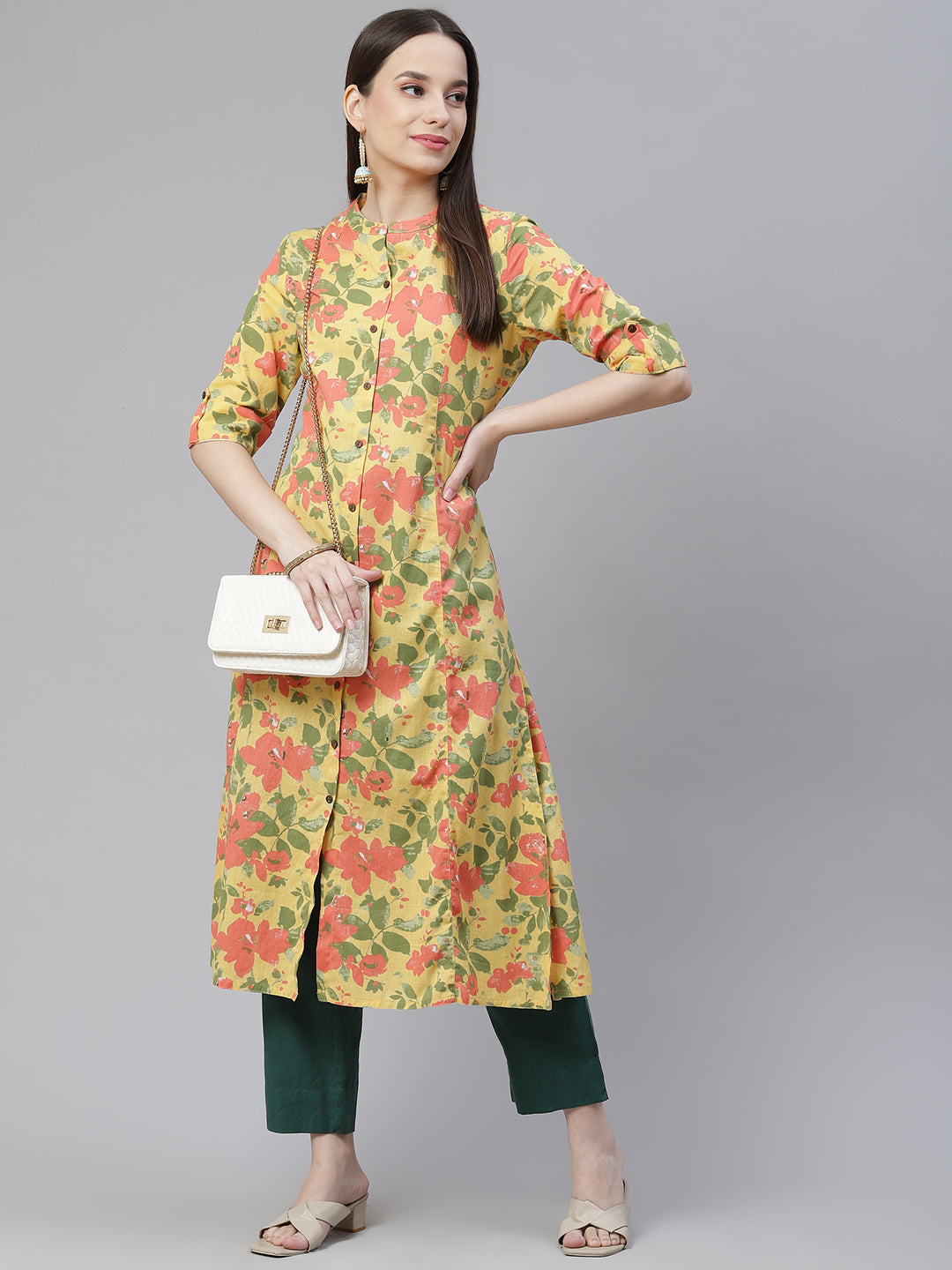 Women'S Floral Print Yellow Cotton Flex Kurta | LASVINI - Redefining Indian Fashion with Elegance