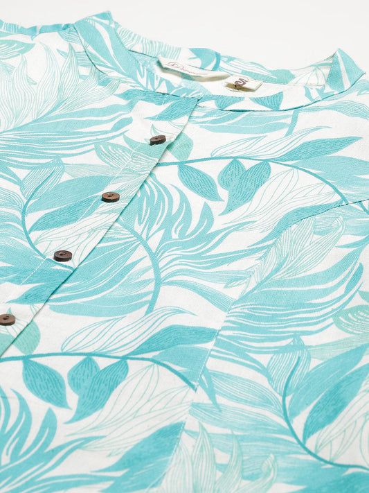 Women'S Floral Print White Cotton Flex Kurta | LASVINI - Redefining Indian Fashion with Elegance