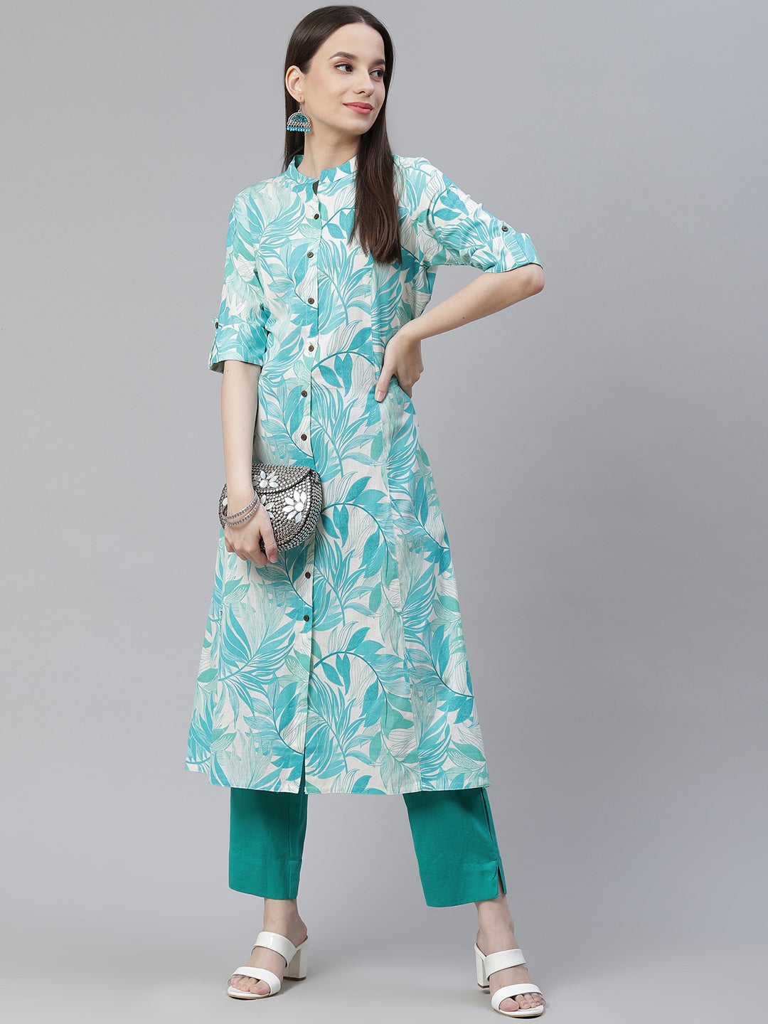 Women'S Floral Print White Cotton Flex Kurta | LASVINI - Redefining Indian Fashion with Elegance