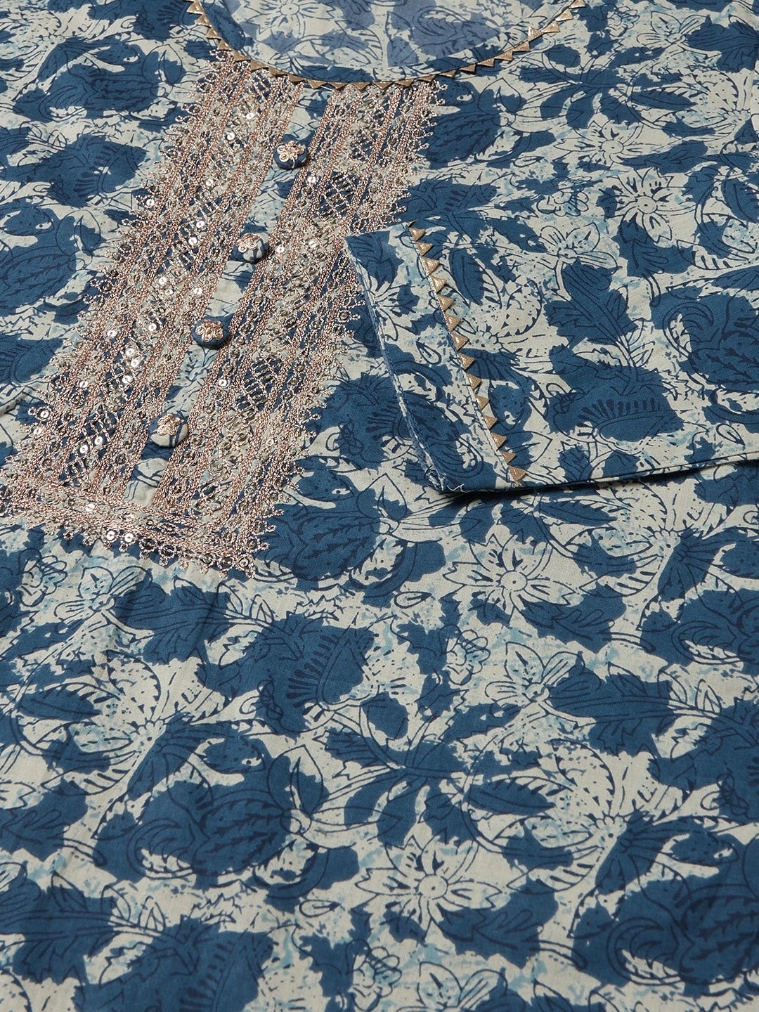 Women'S Blue Floral Cotton Straight Kurta | LASVINI - Redefining Indian Fashion with Elegance