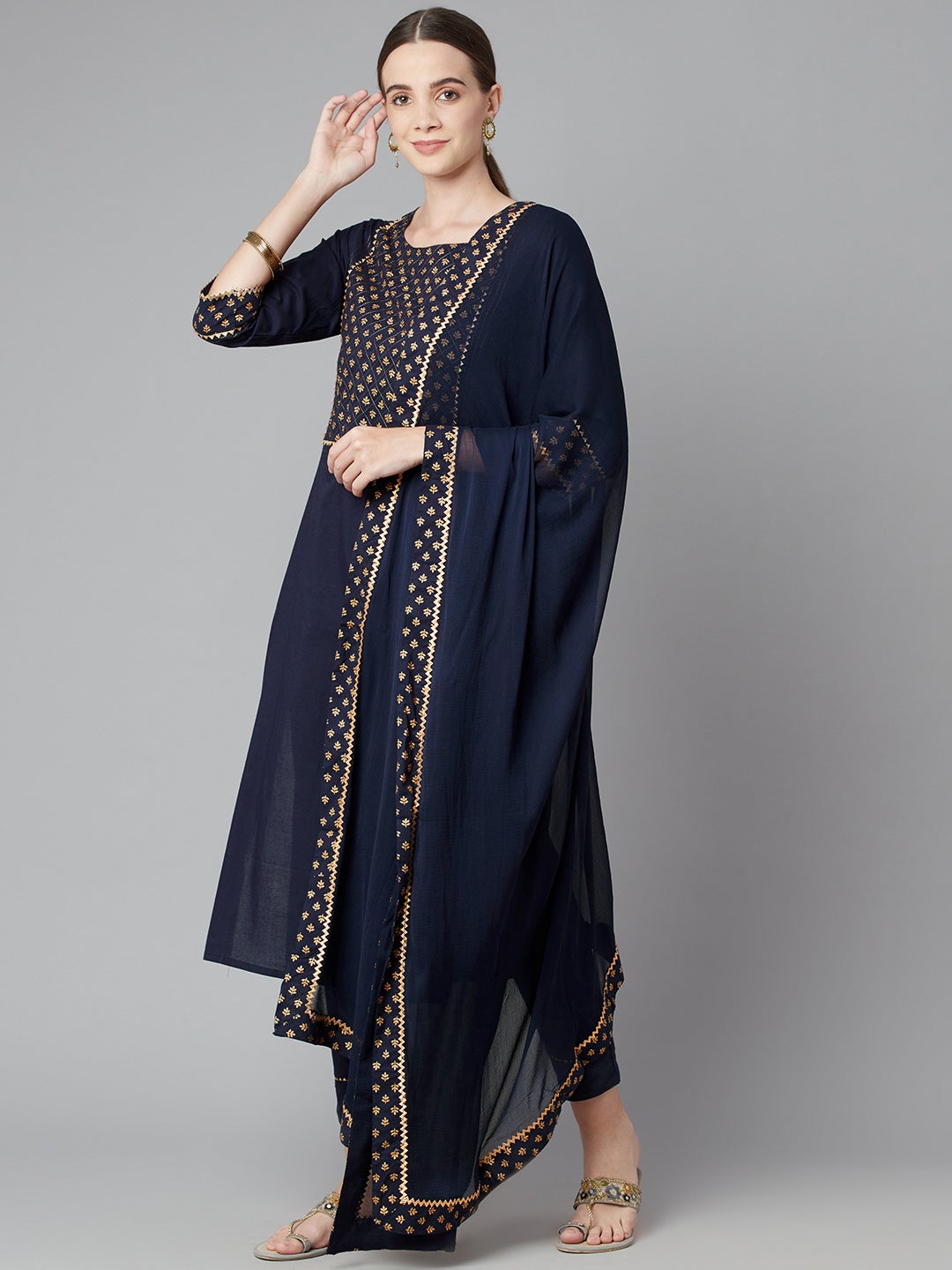 Women'S Blue Solid Straight Rayon Kurta Pant Set With Dupatta | LASVINI - Redefining Indian Fashion with Elegance