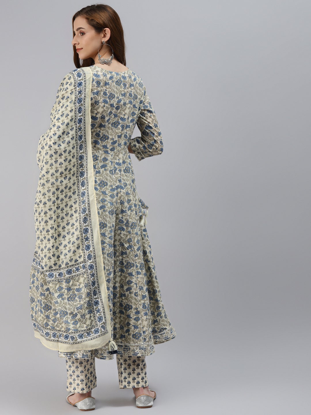 Women'S White Floral Anarkali Pant Set With Dupatta | LASVINI - Redefining Indian Fashion with Elegance