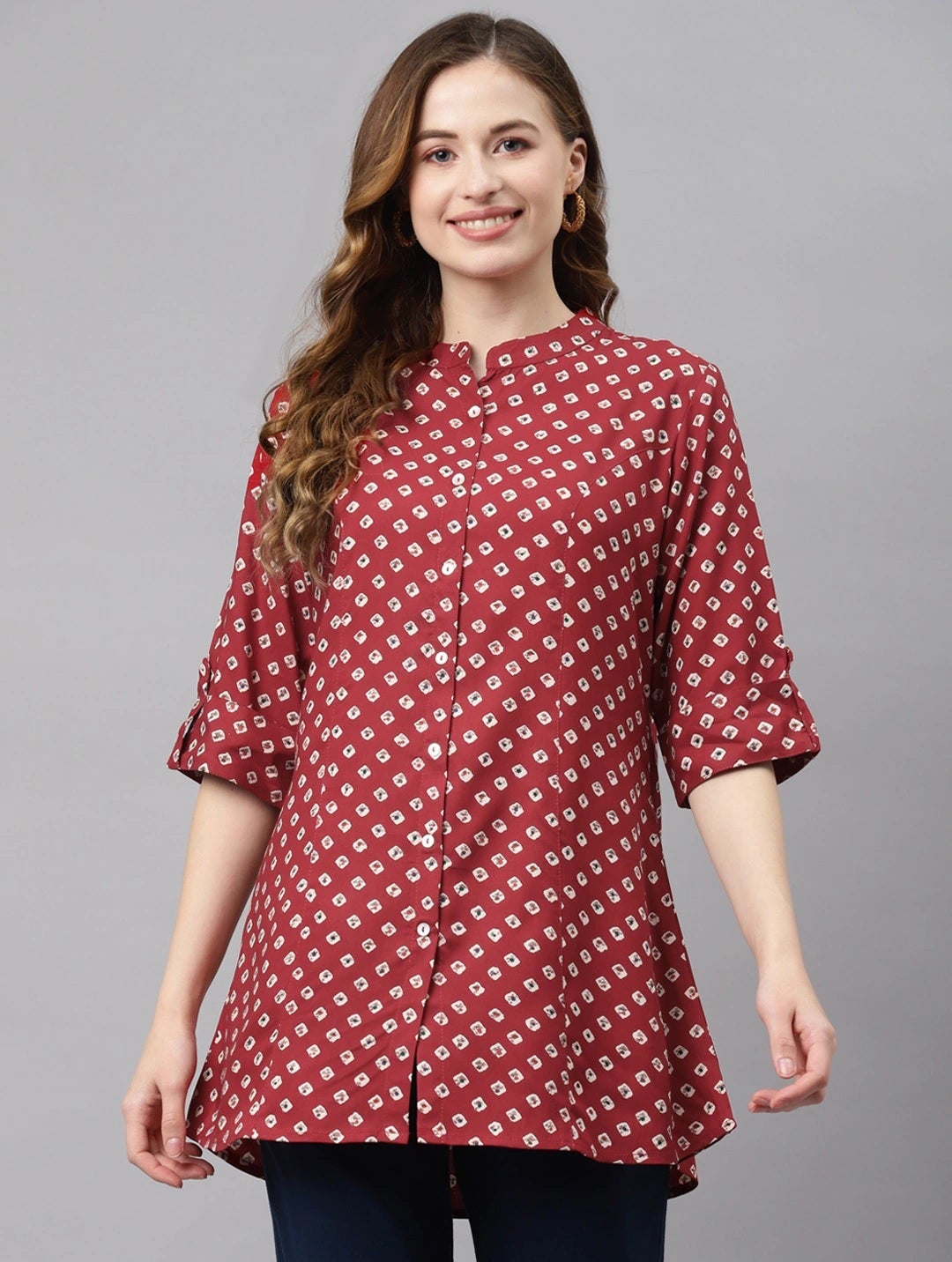 Women'S Maroon Bandhani Print Top | LASVINI - Redefining Indian Fashion with Elegance